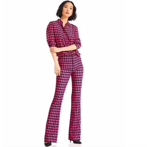 Alice and Olivia Willa Silk Houndstooth Blouse - Picture 6 of 8